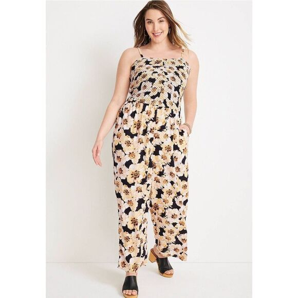 Maurice's Smocked Bodice Floral Sunflower Sunflowers Print Jumptsuit Romper Sz. - Picture 1 of 5